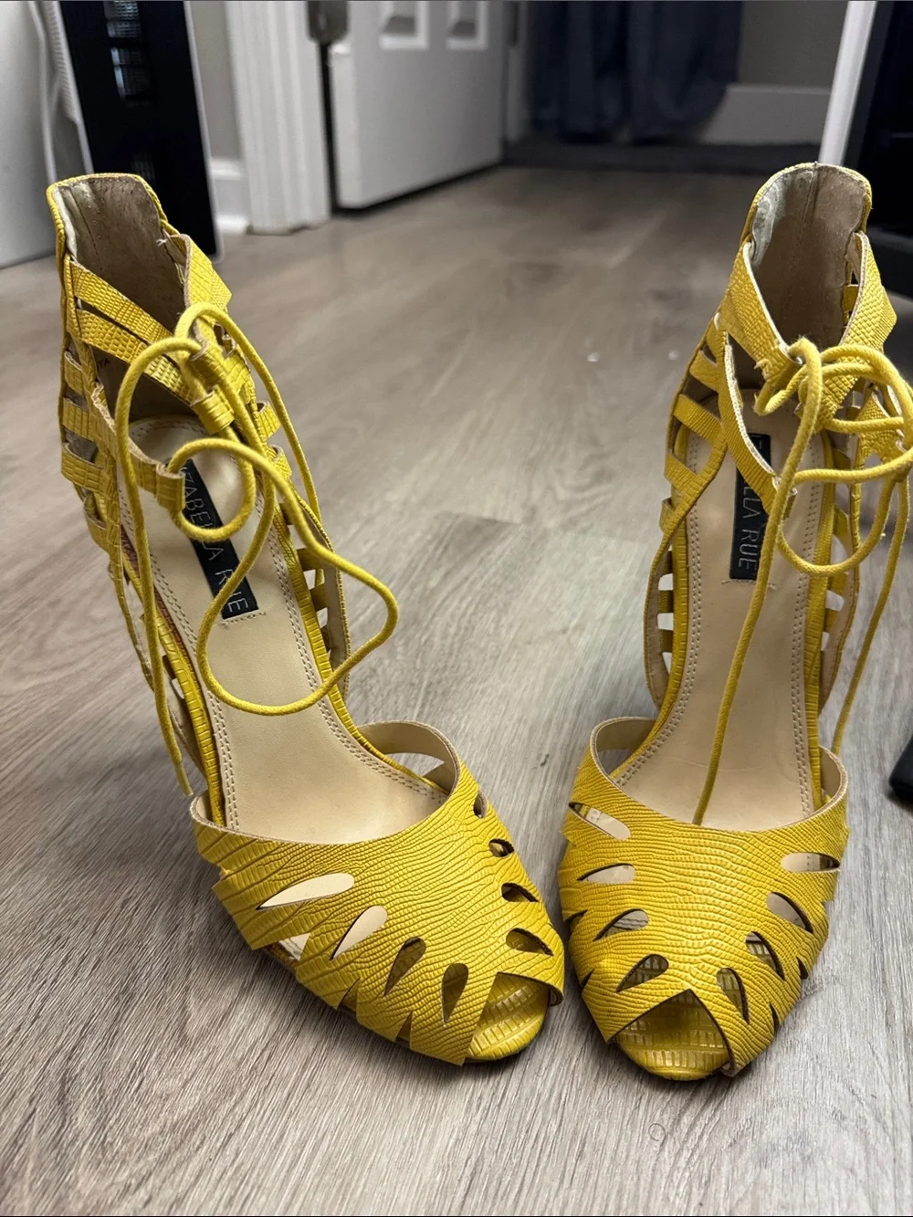 Izabella Rue Yellow Lace-Up Strappy High Heels